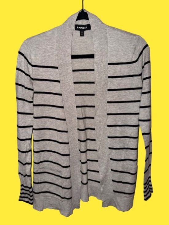 Express Gray and Black Striped Open-Front Cardigan | Size XS - Picture 2 of 5